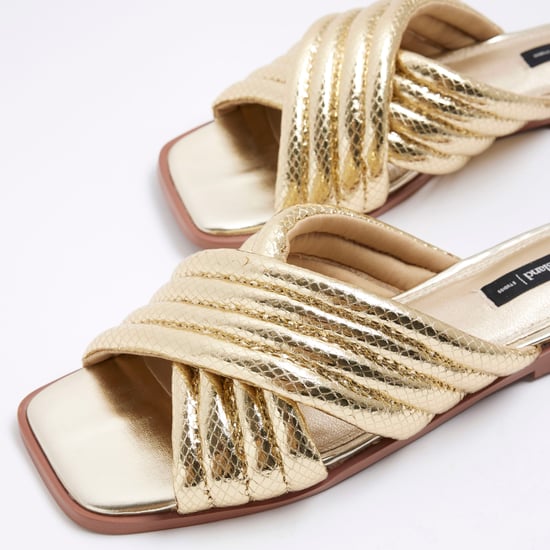 River Island Womens Sandals Gold Padded Cross Strap Mule - Image 4