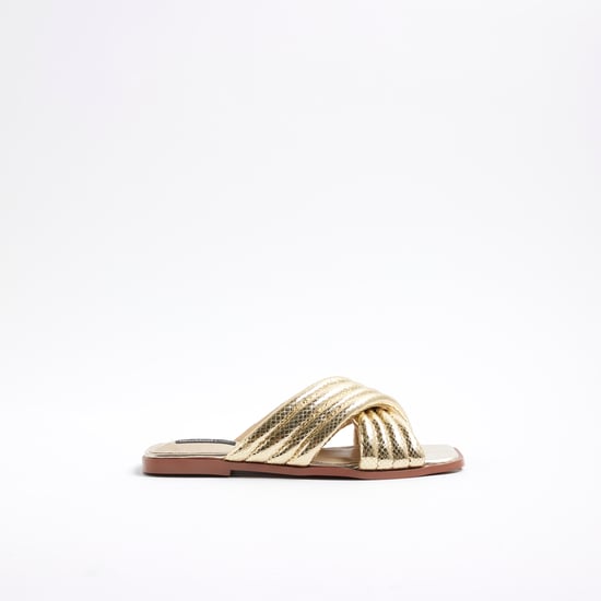 River Island Womens Sandals Gold Padded Cross Strap Mule - Image 5