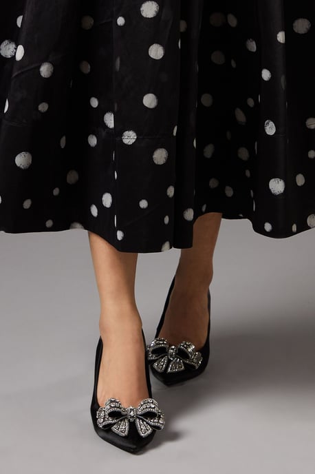 Wide Fit Tania Satin Embellished Bow High Heel Stiletto Court Shoes - Image 2