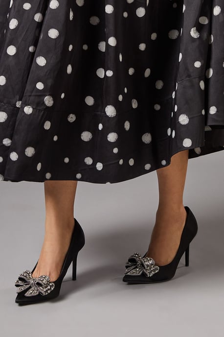 Wide Fit Tania Satin Embellished Bow High Heel Stiletto Court Shoes - Image 3