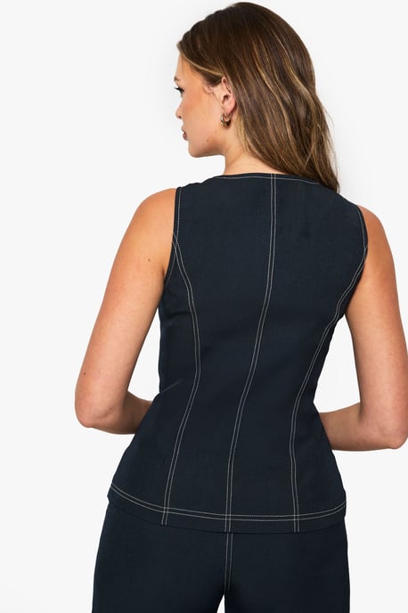 Gold Button Contrast Stich Waistcoat - Image 2