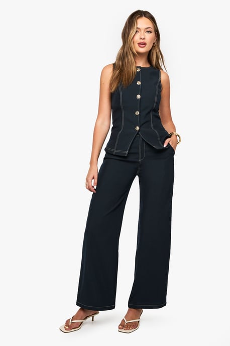 Gold Button Contrast Stich Waistcoat - Image 3