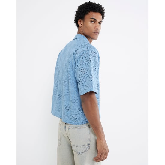 River Island Mens Blue Short Sleeve Diamond Crochet Shirt - Image 2