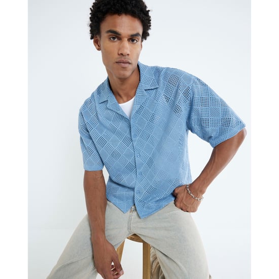 River Island Mens Blue Short Sleeve Diamond Crochet Shirt - Image 3