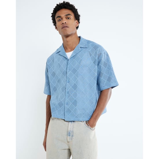River Island Mens Blue Short Sleeve Diamond Crochet Shirt - Image 4