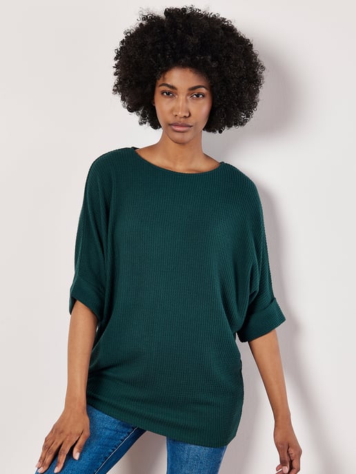 Apricot Soft-Touch Batwing Waffle Knit Top - Image 2