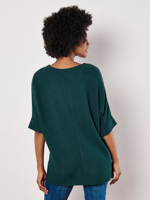 Apricot Soft-Touch Batwing Waffle Knit Top - Image 3