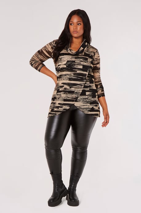 Apricot Leather Look Biker Leggings - Image 5