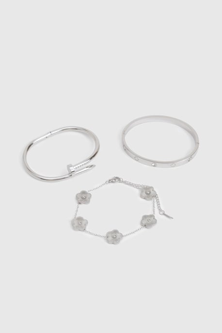 3 Pack Silver Detail Bracelets - Image 1