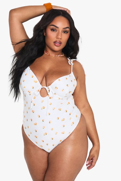 Plus Tangerine Print Bandeau Swimsuit - Image 3