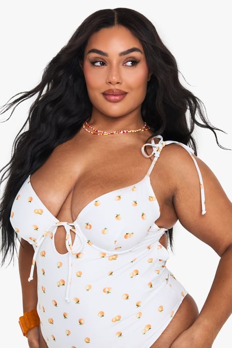 Plus Tangerine Print Bandeau Swimsuit - Image 4