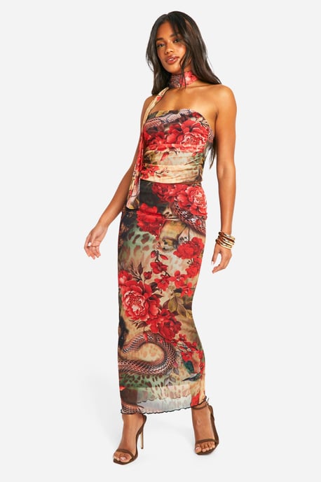 Tropical Print Mesh Midaxi Skirt - Image 1