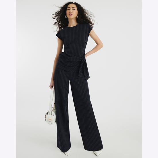 River Island Womens Trousers Navy Drawstring Pinstripe - Image 1