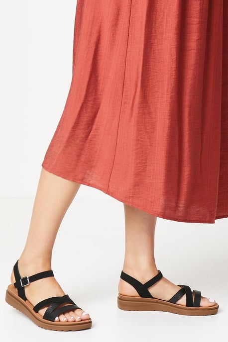 Good For The Sole: Wide Fit Axel Comfort Cross Strap Low Wedge Sandals - Image 1