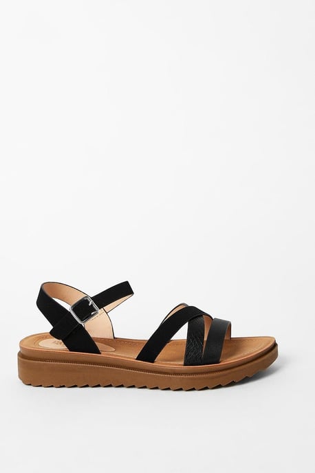 Good For The Sole: Wide Fit Axel Comfort Cross Strap Low Wedge Sandals - Image 2