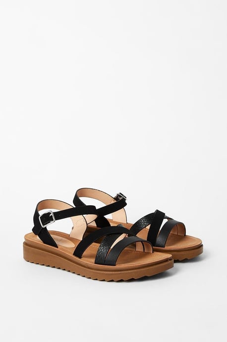 Good For The Sole: Wide Fit Axel Comfort Cross Strap Low Wedge Sandals - Image 3