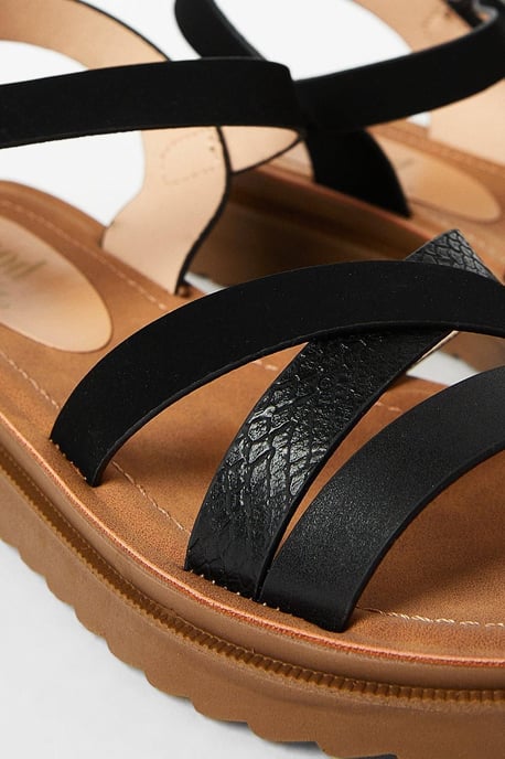 Good For The Sole: Wide Fit Axel Comfort Cross Strap Low Wedge Sandals - Image 4