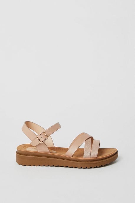 Good For The Sole: Wide Fit Axel Comfort Cross Strap Low Wedge Sandals - Image 2