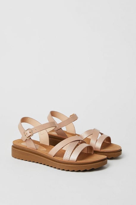 Good For The Sole: Wide Fit Axel Comfort Cross Strap Low Wedge Sandals - Image 3