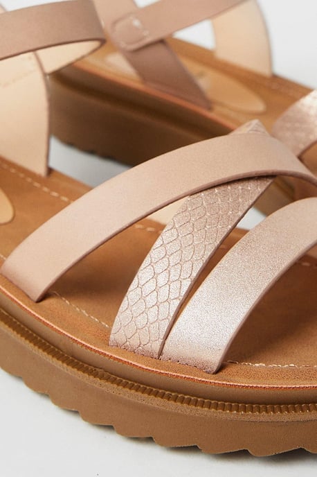 Good For The Sole: Wide Fit Axel Comfort Cross Strap Low Wedge Sandals - Image 4