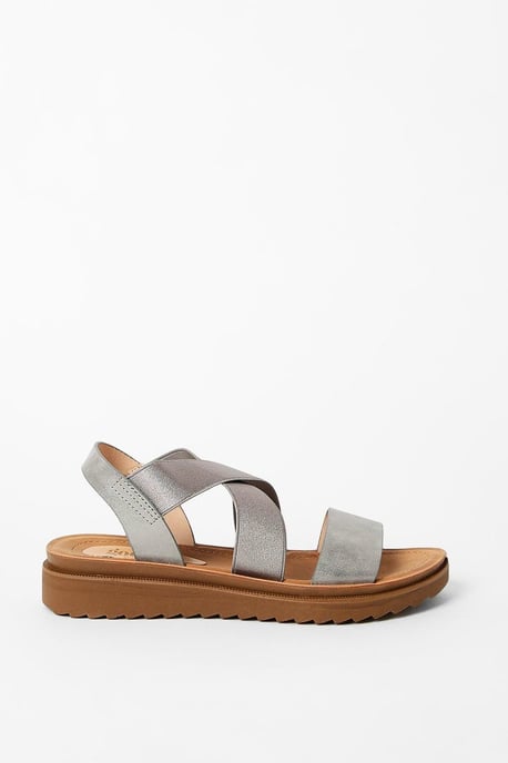 Good For The Sole: Wide Fit Ana Comfort Elastic Cross Strap Low Wedge Sandals - Image 2
