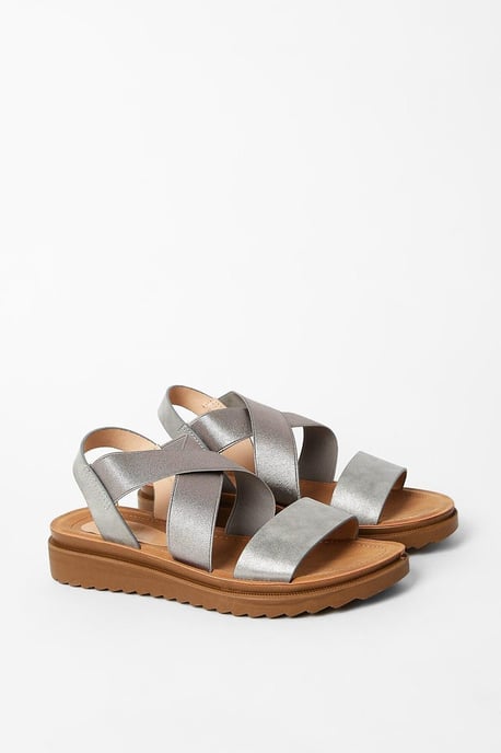 Good For The Sole: Wide Fit Ana Comfort Elastic Cross Strap Low Wedge Sandals - Image 3
