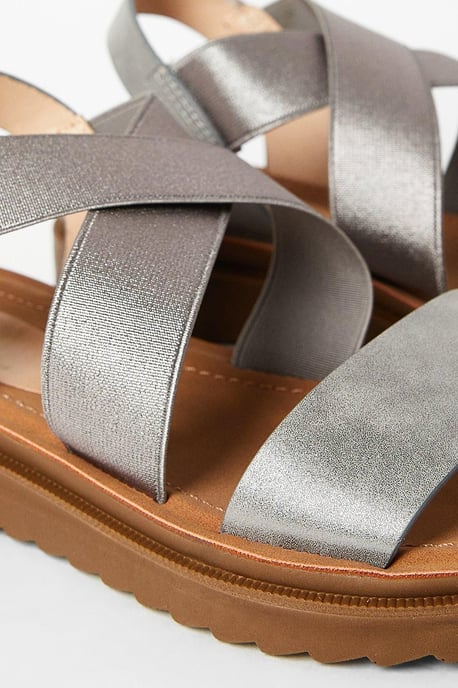Good For The Sole: Wide Fit Ana Comfort Elastic Cross Strap Low Wedge Sandals - Image 4