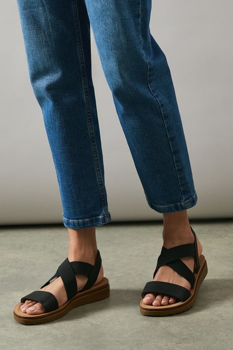 Good For The Sole: Wide Fit Ana Comfort Elastic Cross Strap Low Wedge Sandals - Image 2