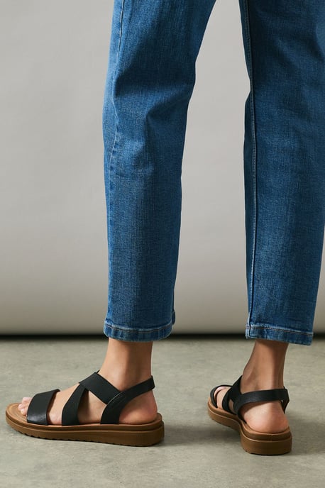 Good For The Sole: Wide Fit Ana Comfort Elastic Cross Strap Low Wedge Sandals - Image 3