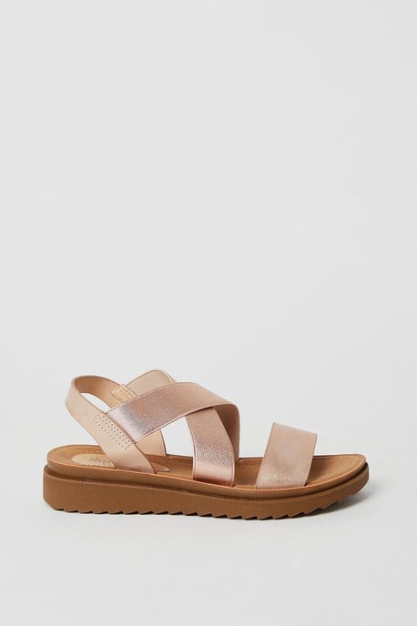 Good For The Sole: Wide Fit Ana Comfort Elastic Cross Strap Low Wedge Sandals - Image 2