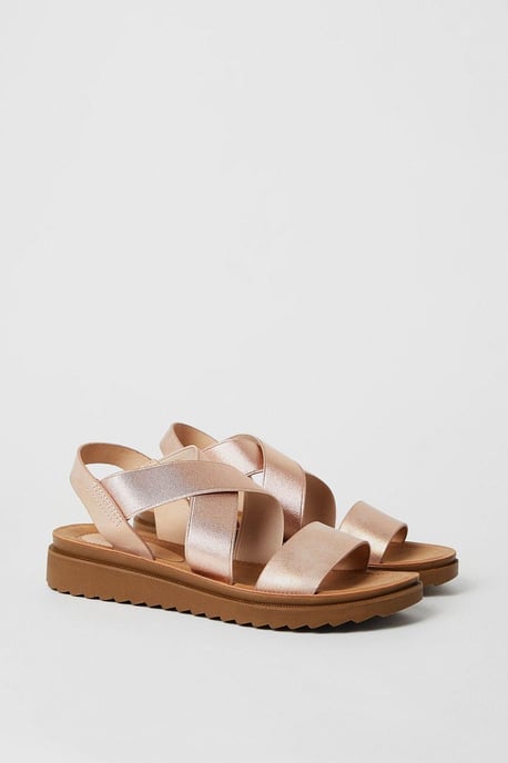 Good For The Sole: Wide Fit Ana Comfort Elastic Cross Strap Low Wedge Sandals - Image 3