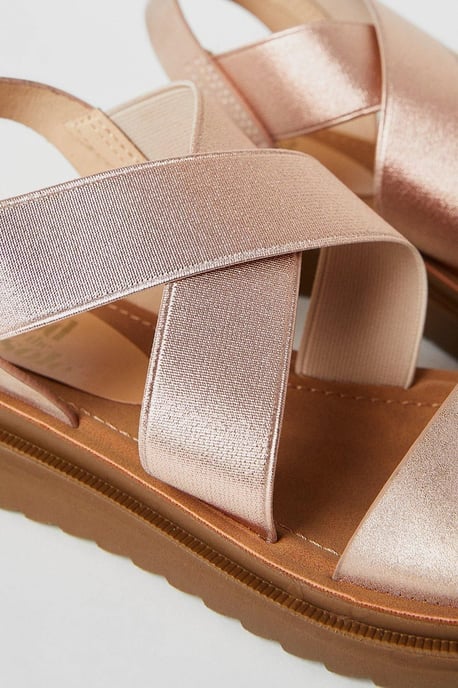Good For The Sole: Wide Fit Ana Comfort Elastic Cross Strap Low Wedge Sandals - Image 4