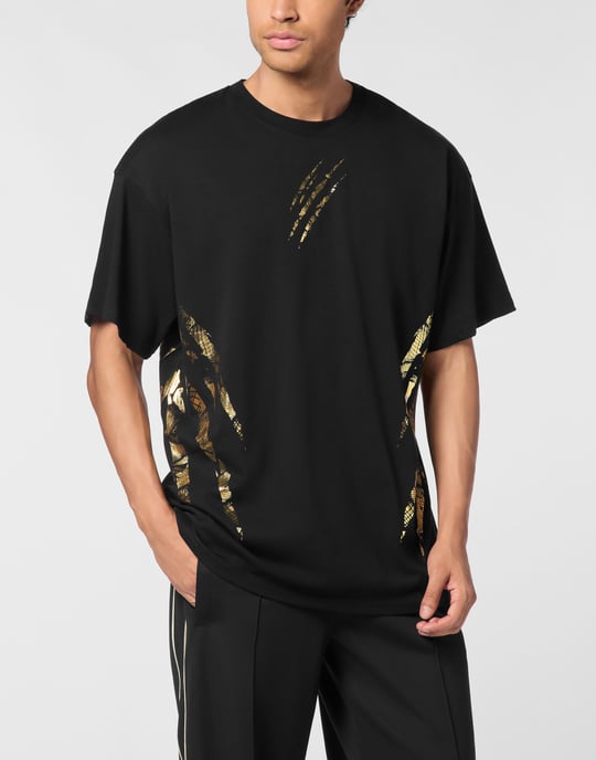 Rundhalsad t-shirt i bomull med linjer - Image 3