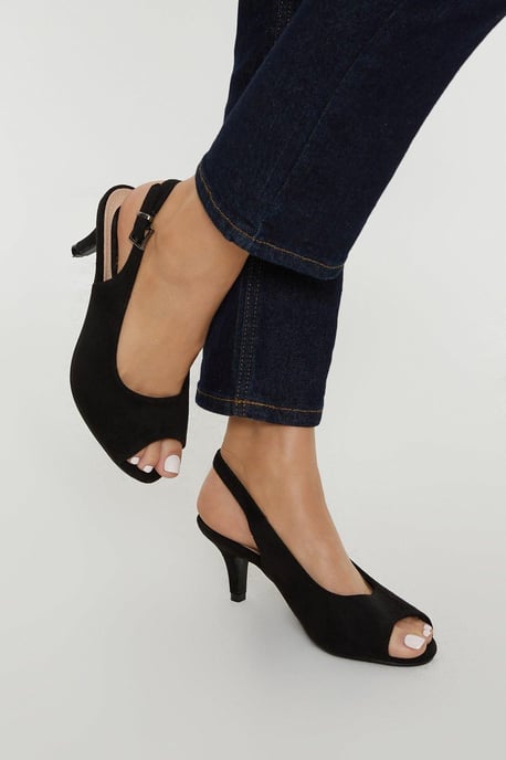 Good For The Sole: Wide Fit Evelyn Peep Toe Sling Back Heeled Sandals - Image 1