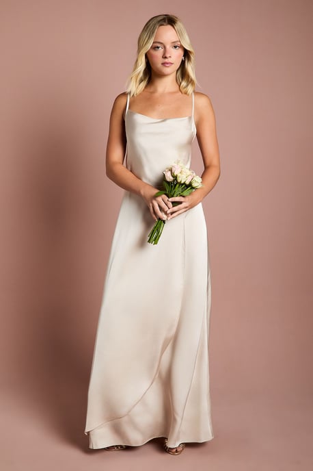 Teen Cowl Front Waterfall Skirt Bridesmaids Dress - Image 1