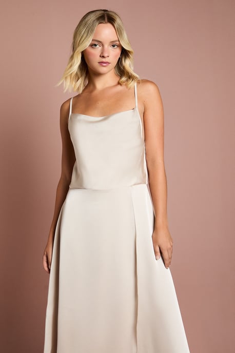 Teen Cowl Front Waterfall Skirt Bridesmaids Dress - Image 2