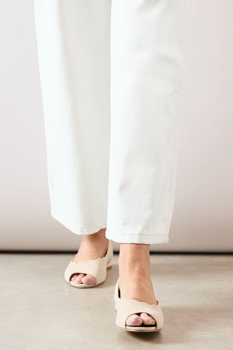 Good For The Sole: Solane Faux Suede Peeptoe Scalloped Low Heeled Pumps - Image 2