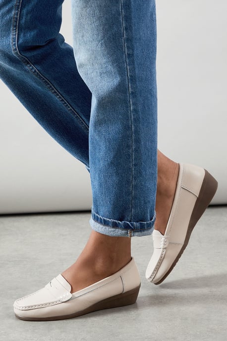 Good For The Sole: Wide Fit Niamh Leather Comfort Wedge Loafers - Image 2