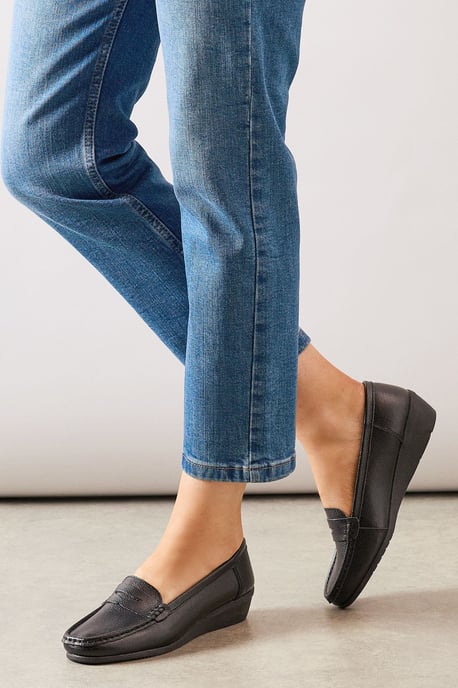 Good For The Sole: Wide Fit Niamh Leather Comfort Wedge Loafers - Image 3