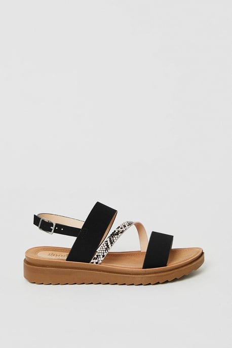 Good For The Sole: Wide Fit Ali Comfort Asymmetric Strap Low Wedge Sandals - Image 2