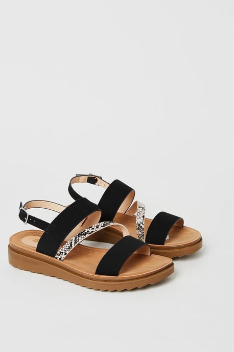 Good For The Sole: Wide Fit Ali Comfort Asymmetric Strap Low Wedge Sandals - Image 3