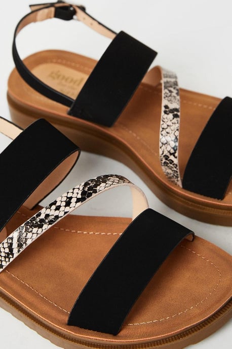 Good For The Sole: Wide Fit Ali Comfort Asymmetric Strap Low Wedge Sandals - Image 4
