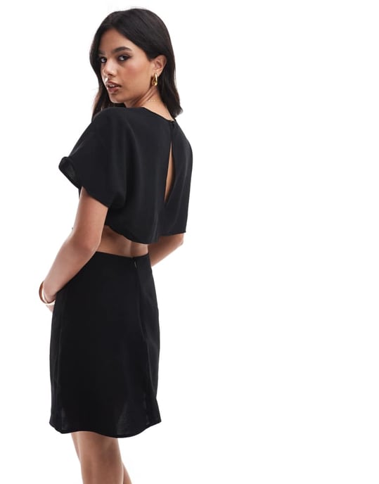 ASOS DESIGN cap sleeve workwear mini dress with cut out back in black - Image 2