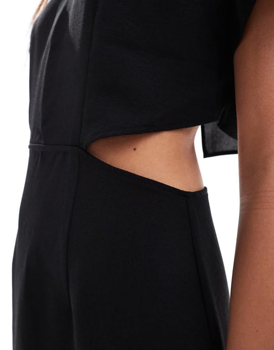 ASOS DESIGN cap sleeve workwear mini dress with cut out back in black - Image 3