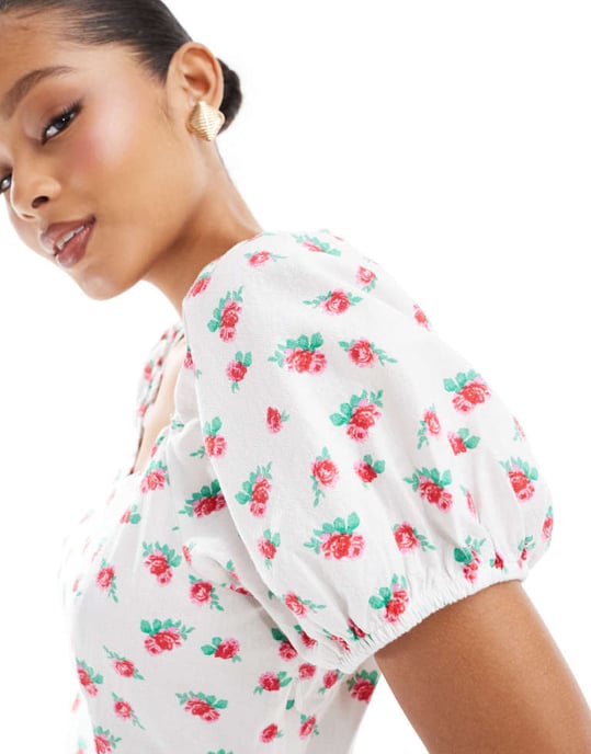 Vero Moda sweetheart neck mini dress with puff sleeves in floral print - Image 4