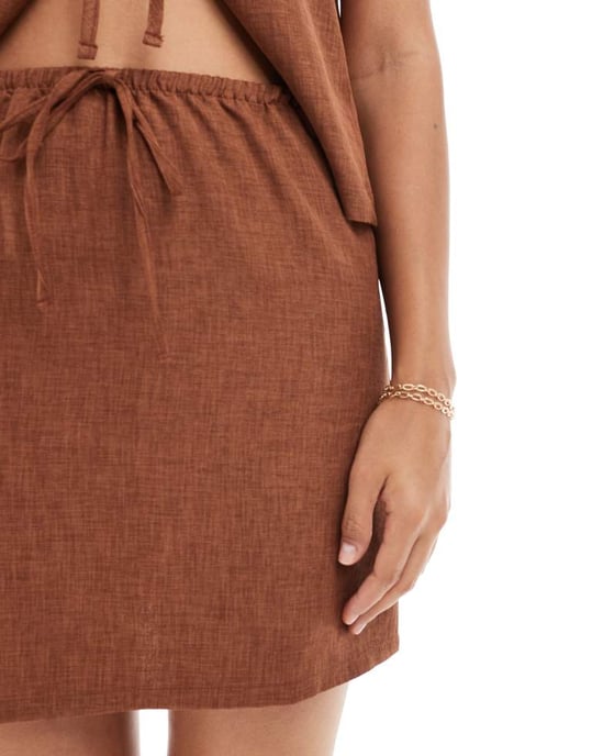 ONY string waist mini skirt co-ord in rust - Image 3