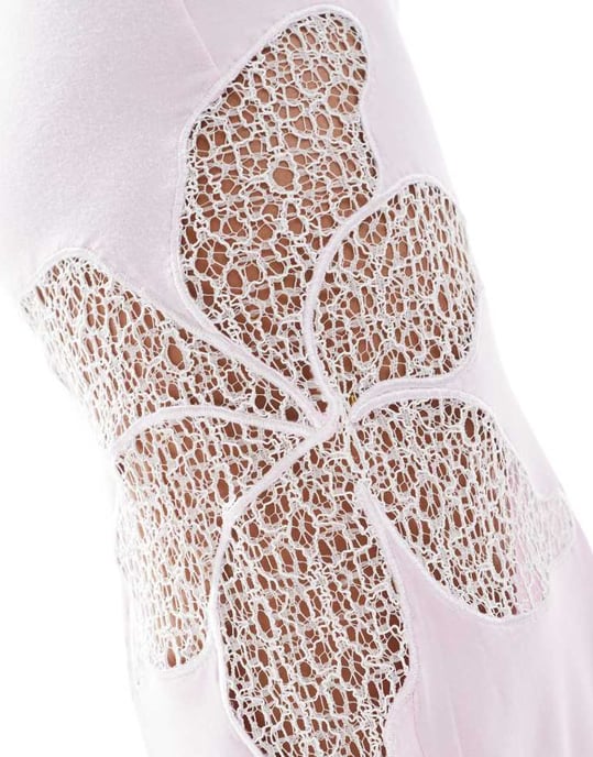 Heretic Nine Exclusive slinky midi dress in baby pink with lace flower cut out - Image 2