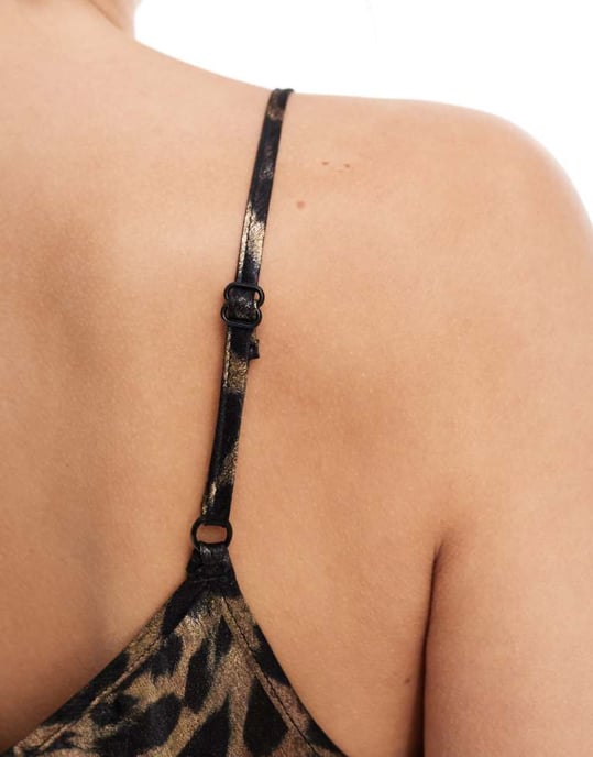 Miss Selfridge metallic swing mini slip dress in animal - Image 4