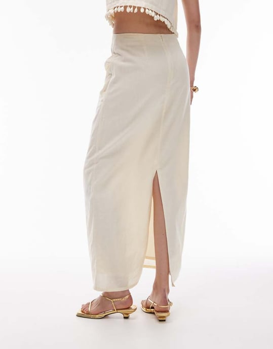 Topshop co-ord tuck side column midi skirt in buttermilk - Image 2