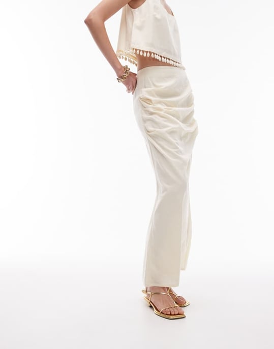 Topshop co-ord tuck side column midi skirt in buttermilk - Image 4